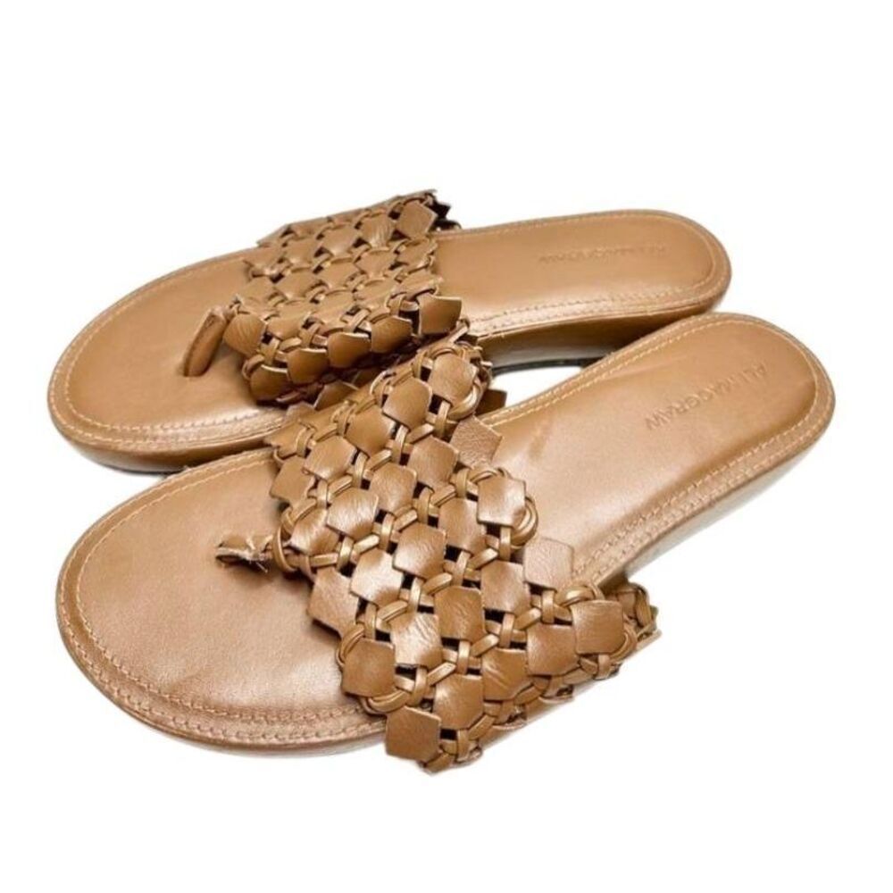 ALI MACGRAW Sandals Womens Size 8 Leather Wren Woven Slip On Shoes